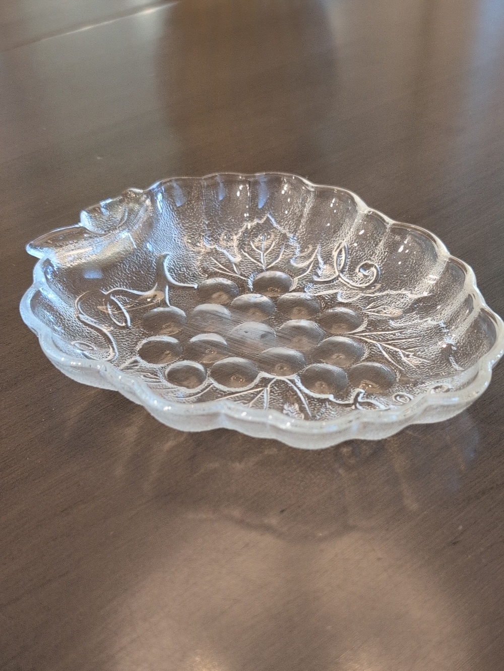 Vintage MCM Clear Pressed Glass Grape Cluster Serving Bowl Trinket Dish